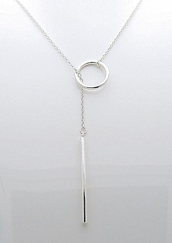 Sterling silver bar and circle necklace