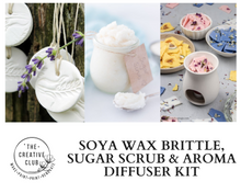 Load image into Gallery viewer, SPA: SOYA WAX BRITTLE, SUGAR SCRUB AND AROMA DIFFUSER KIT
